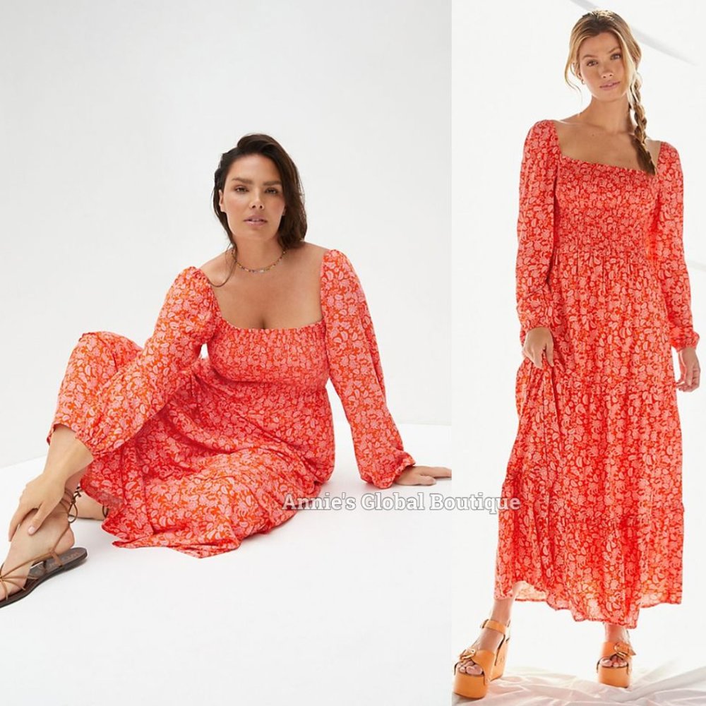 RARE NWT ANTHROPOLOGIE Dolan Smocked Puffed-Sleeves Midi Dress. Size XL - Picture 16 of 16